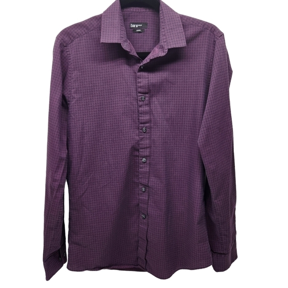 Bar III Slim Fit Button Down Shirt Long Sleeve Purple Black Houndstooth, Medium - Picture 1 of 16